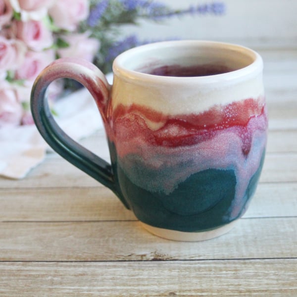 Image of Colorful 14 Ounce Coffee Cup, Handmade Pottery Mug, Made in USA