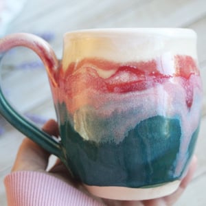 Image of Colorful 14 Ounce Coffee Cup, Handmade Pottery Mug, Made in USA