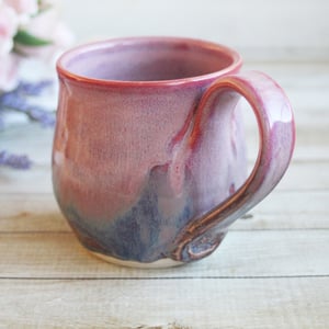 Image of Pink and Purple Mug with Dripping Glazes, Handmade Pottery Coffee Cup, Made in USA