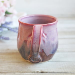 Image of Pink and Purple Mug with Dripping Glazes, Handmade Pottery Coffee Cup, Made in USA