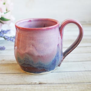 Image of Pink and Purple Mug with Dripping Glazes, Handmade Pottery Coffee Cup, Made in USA