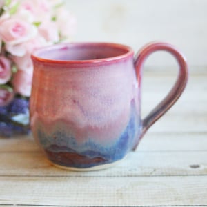 Image of Pink and Purple Mug with Dripping Glazes, Handmade Pottery Coffee Cup, Made in USA