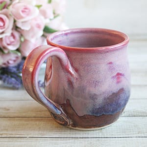 Image of Pink and Purple Mug with Dripping Glazes, Handmade Pottery Coffee Cup, Made in USA
