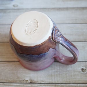 Image of Pink and Purple Mug with Dripping Glazes, Handmade Pottery Coffee Cup, Made in USA