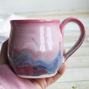 Image of Pink and Purple Mug with Dripping Glazes, Handmade Pottery Coffee Cup, Made in USA