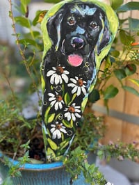 Image 1 of Black White Daisy Lab Garden Fairy Folk Art