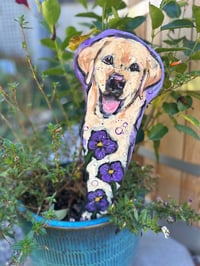 Image 1 of Yellow Purple Pansy Lab Garden Fairy Folk Art