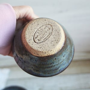 Image of Three Small Rustic Blue Ceramic Pottery Bowls, Kitchen Prep Handcrafted Made in USA