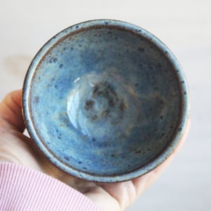Image of Three Small Rustic Blue Ceramic Pottery Bowls, Kitchen Prep Handcrafted Made in USA