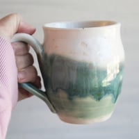 Image 3 of Handmade Coffee Mug in White and Green Glazes Handmade Pottery 14 oz. Made in USA 