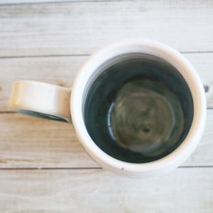 Image of Handmade Coffee Mug in White and Green Glazes Handmade Pottery 14 oz. Made in USA 