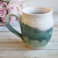 Image 2 of Handmade Coffee Mug in White and Green Glazes Handmade Pottery 14 oz. Made in USA 