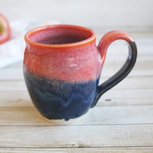 Image of Orange and Blue Mug, Handmade Pottery Mug, 14 Ounce, Made in USA