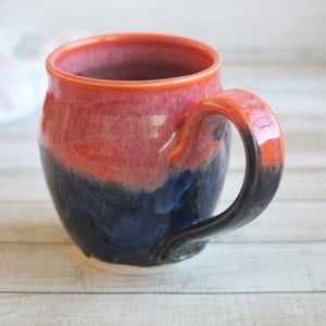 Image of Orange and Blue Mug, Handmade Pottery Mug, 14 Ounce, Made in USA