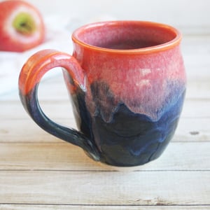 Image of Orange and Blue Mug, Handmade Pottery Mug, 14 Ounce, Made in USA
