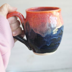 Image of Orange and Blue Mug, Handmade Pottery Mug, 14 Ounce, Made in USA