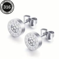Image 1 of Stainless Steel 316 Stud Earrings Roman Numbers 
