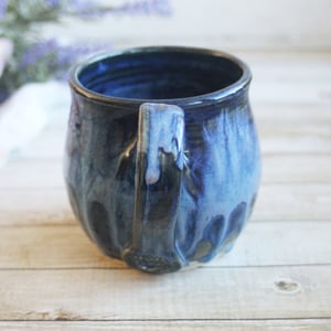 Image of Shades of Blue Mug with Dripping Glazes, 14 Ounce Handcrafted Coffee Cup, Made in USA
