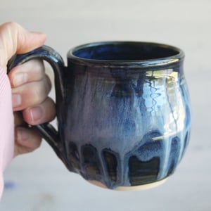 Image of Shades of Blue Mug with Dripping Glazes, 14 Ounce Handcrafted Coffee Cup, Made in USA