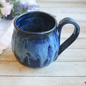 Image of Shades of Blue Mug with Dripping Glazes, 14 Ounce Handcrafted Coffee Cup, Made in USA
