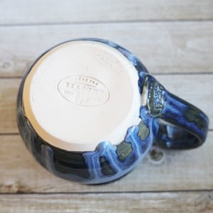 Image of Shades of Blue Mug with Dripping Glazes, 14 Ounce Handcrafted Coffee Cup, Made in USA