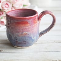 Image 1 of Pink and Purple Glazed Pottery Mug, 11 Ounce, Handcrafted Stoneware Cup, Made in USA