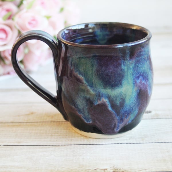 Image of Cosmic Mug in Purple, Black and Blue Glazes, Handmade Pottery, Made in USA