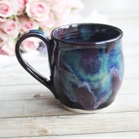 Image 9 of Cosmic Mug in Purple, Black and Blue Glazes, Handmade Pottery, Made in USA