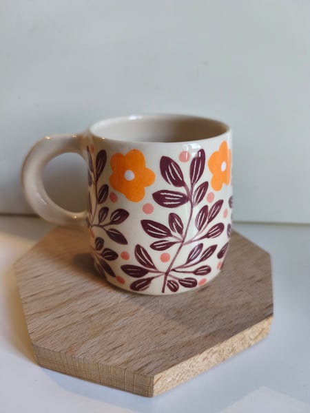 Image of  Petite  tasse anse fleur orange 