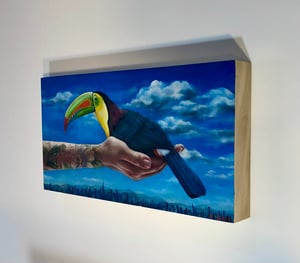 Image of "Deep Breath" Original Oil Painting on Board by M Vlasic, Toucan, Environmental Bird Art, Mexico Cit