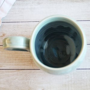 Image of Shades of Green Mug with Dripping Glazes, 14 Ounce Handcrafted Pottery Mug, Made in USA