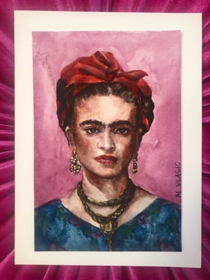 Image of Original Watercolor Painting, Frida Kahlo Portrait, 4x6" Mini Wall Art by Artist M Vlasic