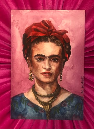 Image of Original Watercolor Painting, Frida Kahlo Portrait, 4x6" Mini Wall Art by Artist M Vlasic