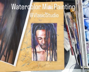 Image of Original Watercolor Miniature Male Portrait Figure Painting, Signed 4x6", by Artist M Vlasic