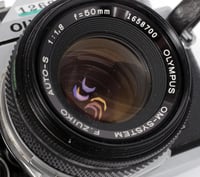 Image 7 of Olympus OM-2N 35mm film SLR camera with 50mm F1.8 lens with flash hot shoe #1269