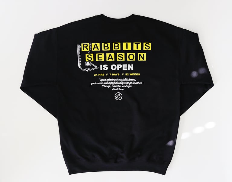 Rabbitman's 'RABBITS SEASON' Crew Sweatshirt, Black