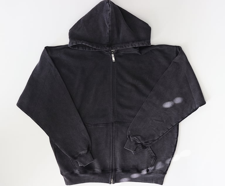 Rabbitman's 'STITCHED RABBITS', Oversized Zip Hoodie, Vintage Black Image 2