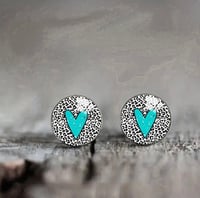 Stainless Steel Stud Earrings Blue Heart
