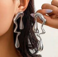 Image 1 of Pretty Little Thing Jewelry- Silver Abstract Curved Drop Statement Earrings