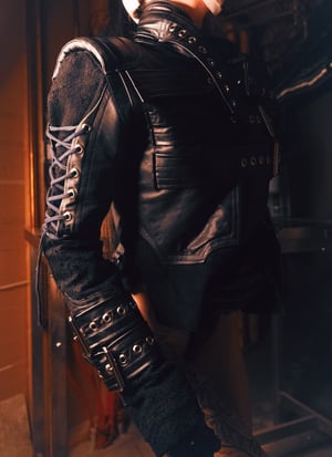 Image of Toxic Vision Asylum strapped up leather jacket LARGER SIZE