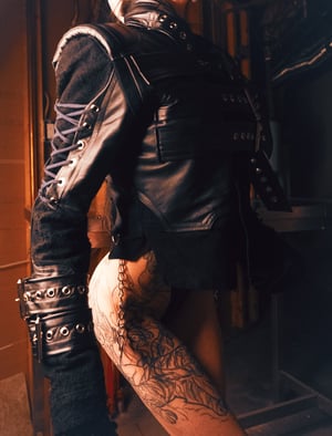 Image of Toxic Vision Asylum strapped up leather jacket LARGER SIZE