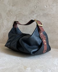 Image 3 of BLACK AND BROWN LEATHER BUCKLE BAG