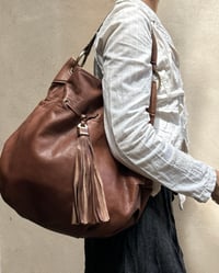 Image 4 of SLOUCHY BROWN LEATHER TASSEL BAG