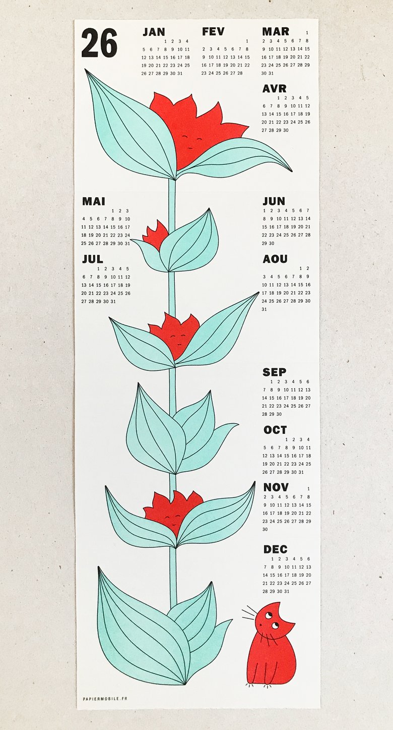 Image of Gentian Calendar 2026, riso print 15x42cm