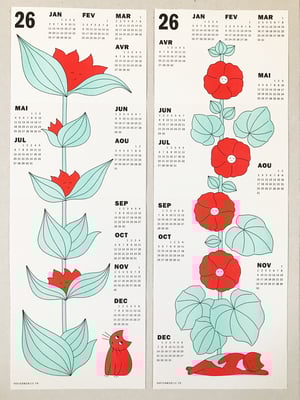 Image of Hollyhock Calendar 2026, riso print 15x42cm