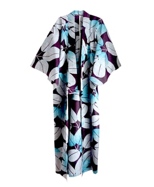 Image of Silke kimono dame - med grå-turkise blade - meisen