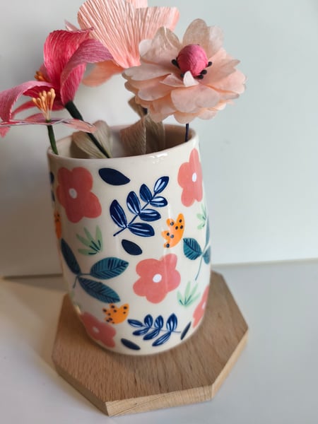 Image of Vase fleur rose bleu