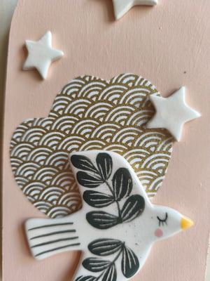Image of  Tableau oiseau vert  rose