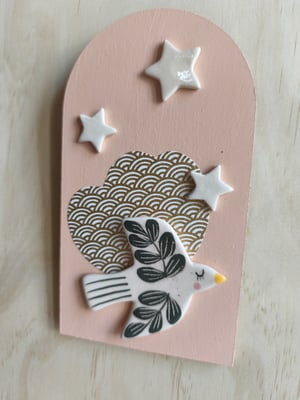 Image of  Tableau oiseau vert  rose