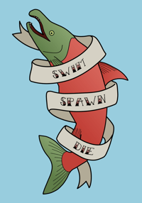 Image 1 of Swim Spawn Die Salmon Tea Towel